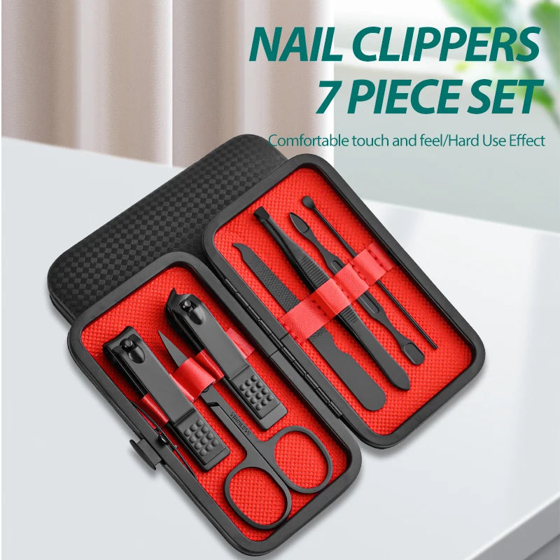 Home Nail Clipper 7Piece Set Large Opening Manicure Tool Unisex Mini Compact Gift Eyebrow Clip Tweezers