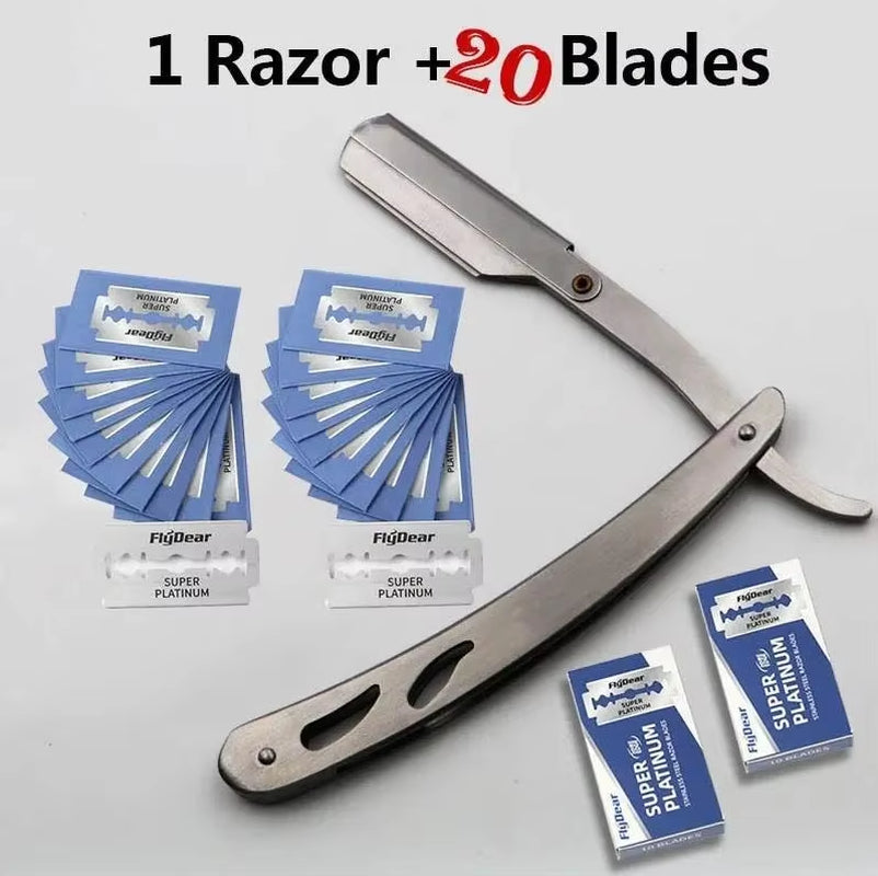 Men Professional Barber Razor Manual Shaver Straight Edge Stainless Steel Shaver Folding Shaving Shave with Blade