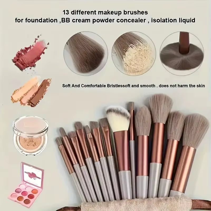 13Pcs Yellow Makeup Brush Set, Flannelette Bag, Portable Eye Shadow Set, Powder Brush Tool+Soft, Dry and Wet Makeup Egg