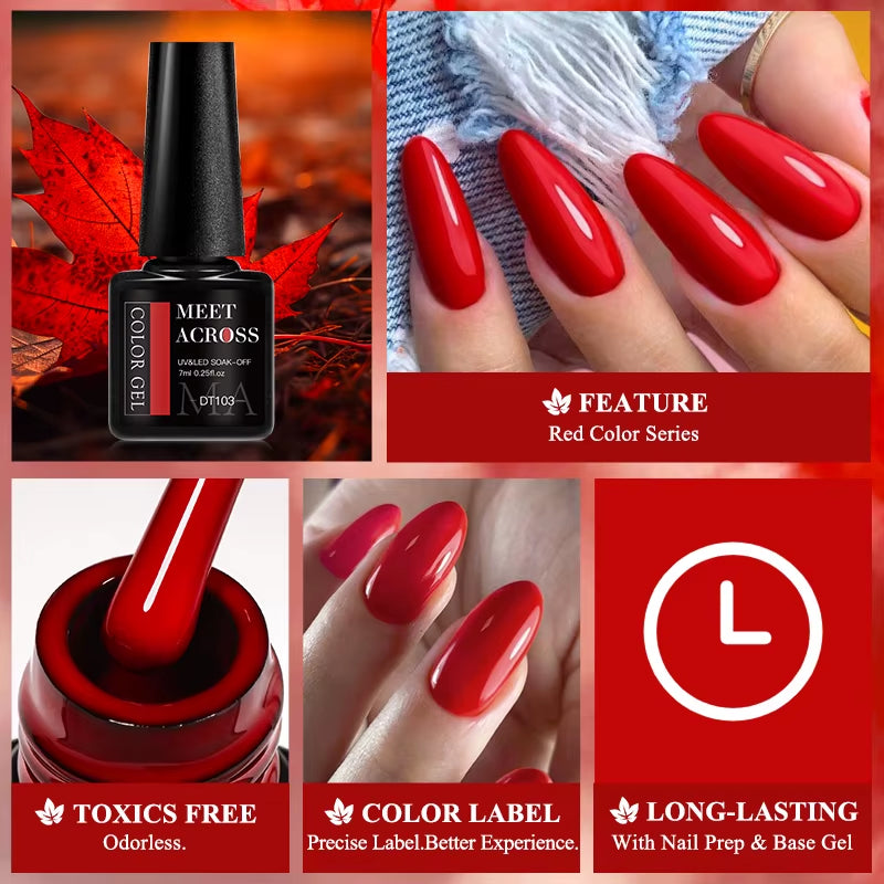 7Ml Red Gel Nail Polish Crystal Semi Permanent Soak off UV Gel Varnish Nail Art Manicure Base Matte Top Coat Vernis