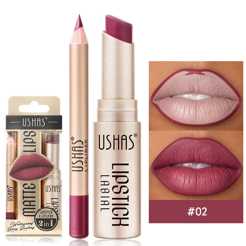 12 Color Lip Liner + LIPSTICK Set Easy Coloring Matte Lipstick Long Lasting Nude Red Lipstick