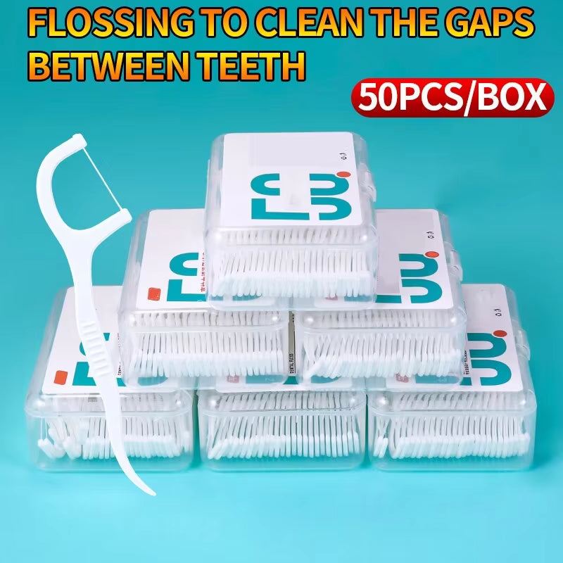 150Pcs Dental Floss Plastic Toothpicks-Disposable Cleaning between Teeth-Separate Box-Oral Care