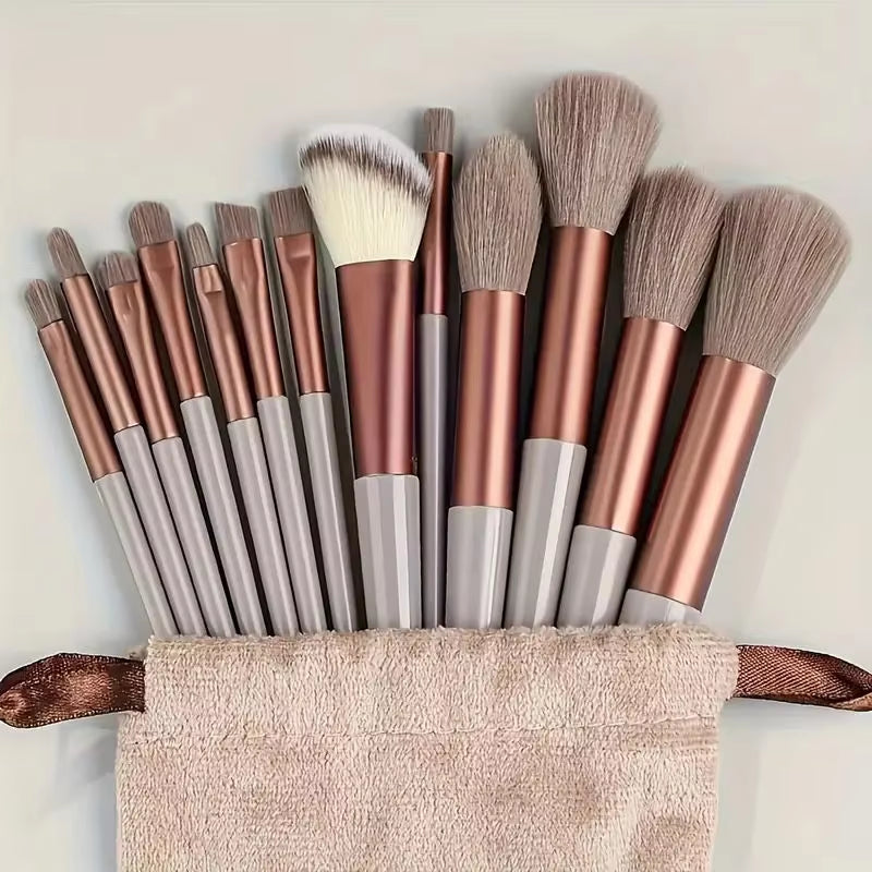 13Pcs Yellow Makeup Brush Set, Flannelette Bag, Portable Eye Shadow Set, Powder Brush Tool+Soft, Dry and Wet Makeup Egg