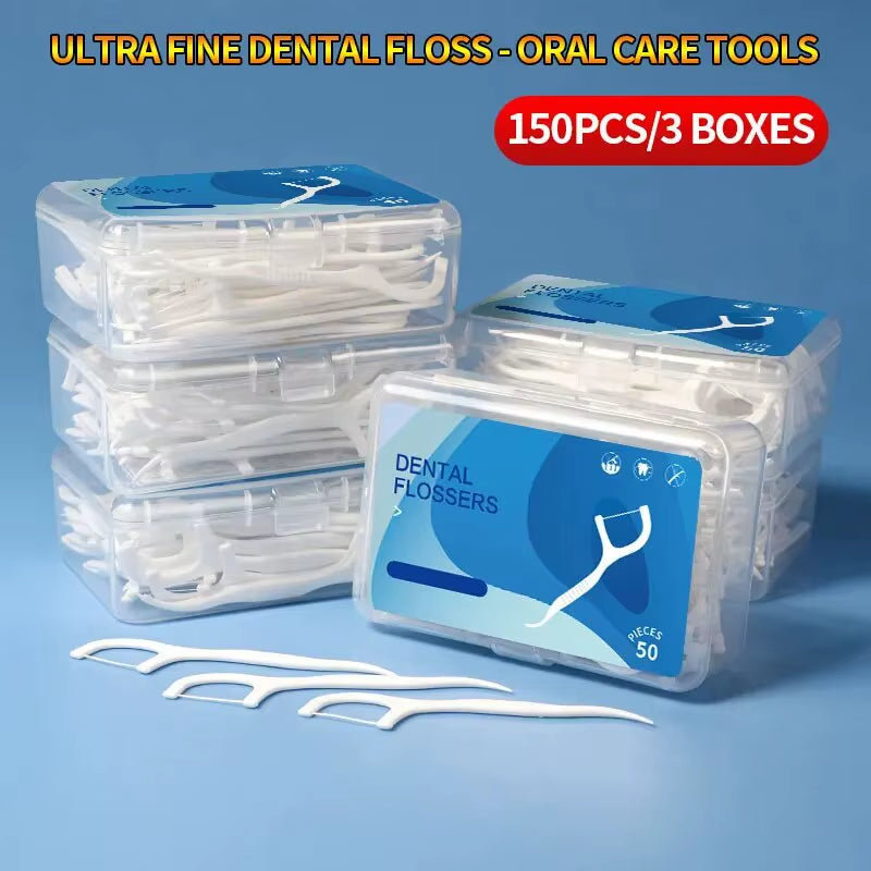 150Pcs Dental Floss Plastic Toothpicks-Disposable Cleaning between Teeth-Separate Box-Oral Care